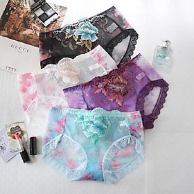 Set 5 Quần Lót Ren Lưới Thêu Hoa 3D Tàng Hình Siêu Nhẹ 803