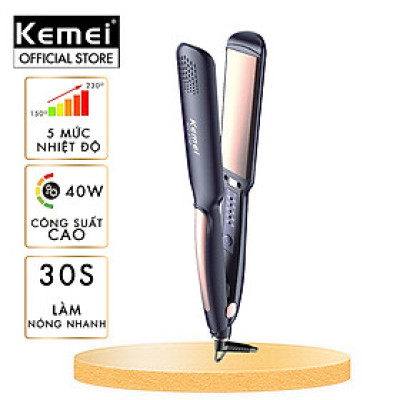 Máy duỗi tóc Kemei KM-3140 bảng nhiệt lớn 3.5 cm, điều chỉnh 5 mức nhiệt sử dụng được cho mọi loại tóc - Hàng chính hãng