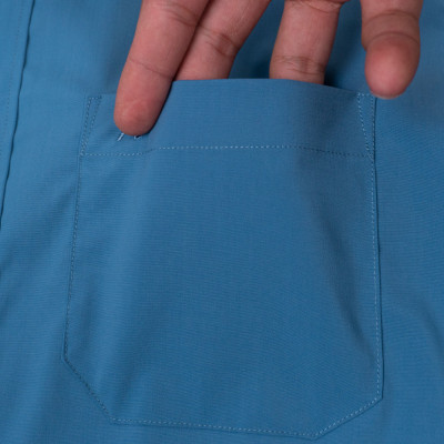 Áo Sơ Mi Nam Công Sở Trung Niên Thương Hiệu Anton Somianton Vải Cotton Màu Xanh Trơn Ngắn Tay Có Túi - YSN13