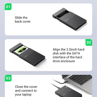 Ugreen UG30727CM471TK 50CM 10TB Hộp đựng ổ cứng 2,5 inch SATA 3 USB Type-C USB 3.1 Gen 2 tốc độ truyền 6Gbs Hàng chín - HÀNG CHÍNH HÃNG