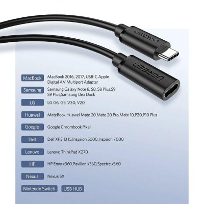 Ugreen UG40574ED008TK 50CM 3.1 gen1 4k 30hz 60w cáp usb type c nối dài - HÀNG CHÍNH HÃNG