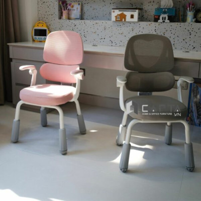 Ghế học sinh chống gù chống cận thị tăng khả năng tập trung học tập màu hồng CE1026-M Nội thất Capta lưng lưới công thái học tay gập điều chỉnh lên xuống màu hồng cho bé gái chân cố định hcm