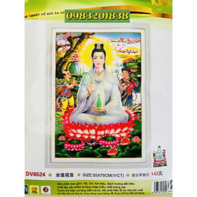 Tranh thêu chữ thập Quan âm DV6524, kích thước 55*75 cm