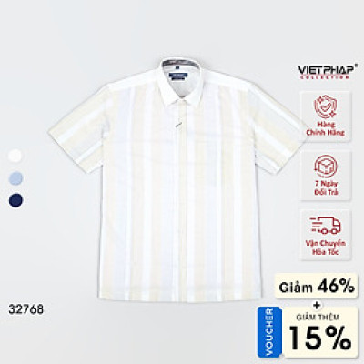 Áo Sơ Mi Nam Ngắn Tay VIỆT PHÁP Form Luxury Chất liệu  Bambo In Sọc  lịch lãm, sang trọng   32768