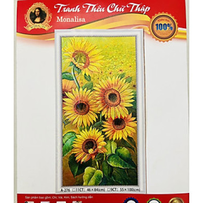 Tranh thêu kín Hoa mẫu đơn A276, kích thước 46 x 84 cm