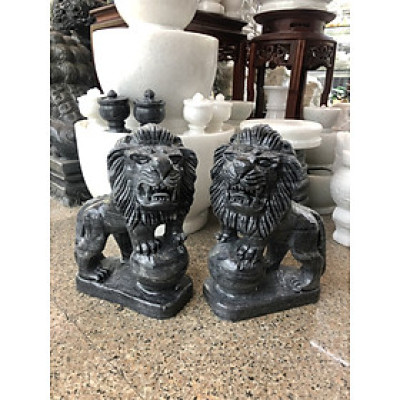 Cặp Sư Tử phong thủy đá cẩm thạch vân đen - Cao 30 cm