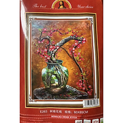 Tranh thêu chữ thập Bình hoa quê hương E263, kích thước 60 x 85 cm