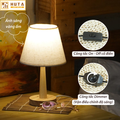 Đèn Ngủ Gỗ HUTA Light For Life G2 Chao Nón Vintage Dễ Thương, Decor Trang Trí Phòng Ngủ, Điều Chỉnh Độ Sáng, Bóng Led Sáng Vàng Tiết Kiệm Điện