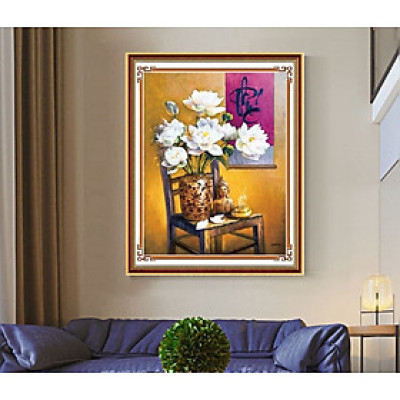 Tranh thêu kín chữ Phúc và hoa sen MN0266, kích thước 60 x 80 cm