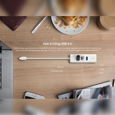 Bộ USB Ethernet TP-Link UE330C, HUB USB Type-C 3 Cổng USB-A 3.0 & Mạng Gigabit Ethernet - Hàng Chính hãng