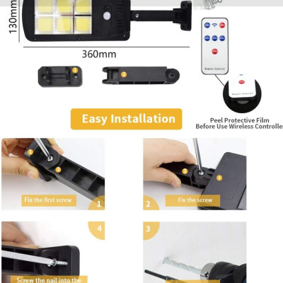 Đèn năng lượng mặt trời liền thể 120 LED COB siêu sáng (cảm biến chuyển động, cảm biến ánh sáng, công suất 60w) - có điều khiển