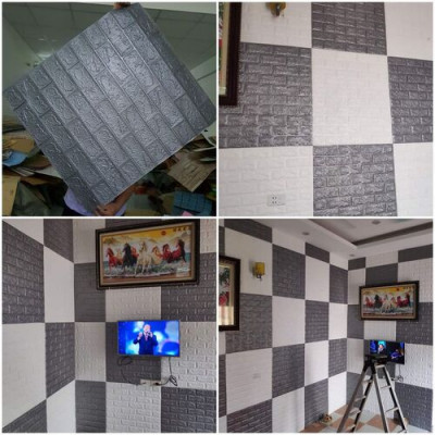 Bộ 10 Tấm Xốp Dán Tường 3D Giả Gạch Xám 70cmx77cm