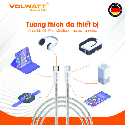 Cáp sạc nhanh 60W Volwatt GE-038-CC hàng chính hãng| Cáp Type-C to Type-C PD, truyền dữ liệu 480Mbps, 1m – BH 12 tháng