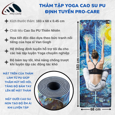 Thảm Yoga Cao su PU Định Tuyến Chống Trượt, Thấm Hút Mồ Hôi PRO-CARE Tranh Vẽ Van Gogh - Tặng Túi