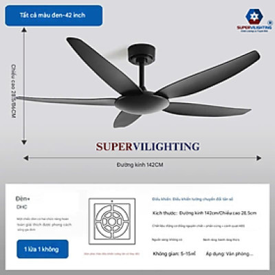 Quạt treo trần nhà SuperVilighting QT-168 Hàng chính hãng cánh gỗ không đèn decor phòng khách gian ngủ cổ điển
