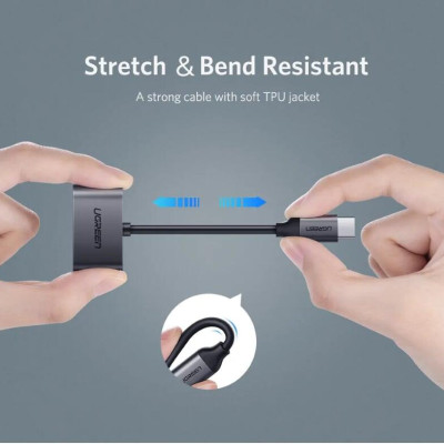 Ugreen UG50596CM193TK 10CM màu Xám Bộ chuyển đổi TYPE C sang 3.5mm hỗ trợ cổng nguồn TYPE C - HÀNG CHÍNH HÃNG