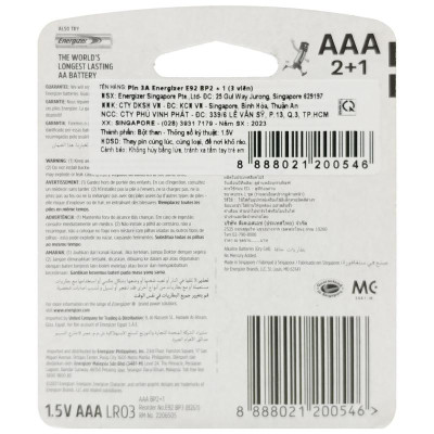 Vỉ 3 Viên Pin AAA Max - Energizer E92 BP2+1