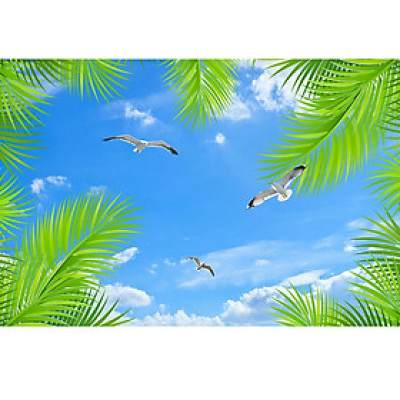 Tranh trần nhà 3D bầu trời lá xanh 5 TN51