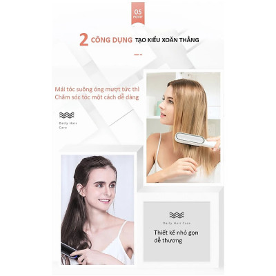 Lược Điện Chải Tóc, Công Suất 45W, Giúp Tóc Bồng Bềnh, Óng Mượt; Làm Xoăn, Duỗi Thẳng Dễ Dàng, Có Đèn Cảnh Báo Nhiệt Độ, Tăng Giảm Nhiệt Độ Dễ Dàng- Hàng Chính Hãng 