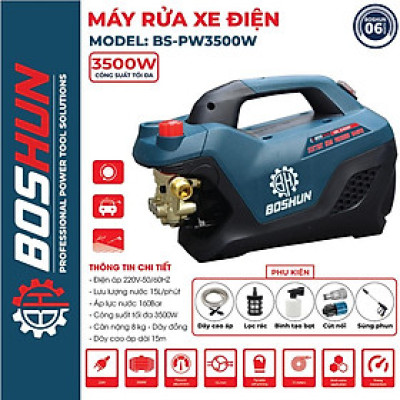 Máy Rửa Xe Chỉnh Áp BOSHUN BS-PW3500W, Công Suất 3500W, Có Chỉnh Áp, Dây Xịt Dài 15M