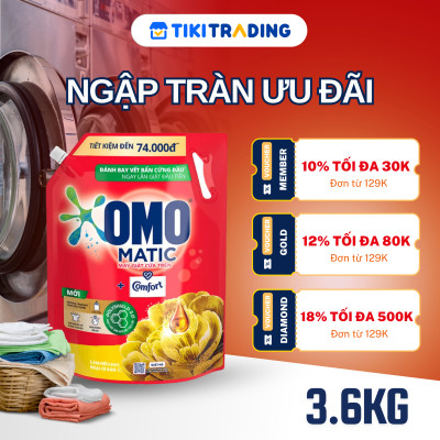 Túi Nước Giặt Omo Matic Comfort Cho Máy Giặt Cửa Trên Hương Tinh Dầu Thơm Xoáy Bay Vết Bẩn, Hương Thơm Bền Lâu 3.6Kg
