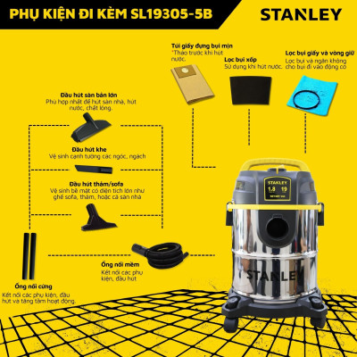 MÁY HÚT BỤI GIA DỤNG 3 CHỨC NĂNG 19L STANLEY SL19305-5B 1.8 PEAK HP- HÀNG CHÍNH HÃNG