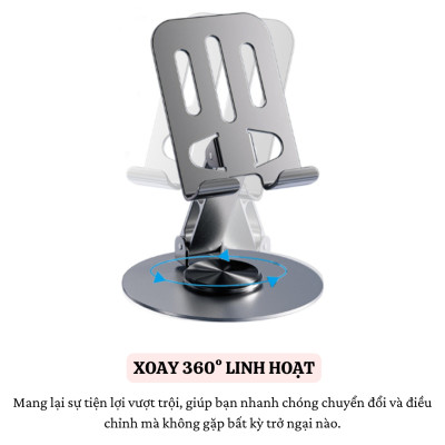 Giá đỡ điện thoại hợp kim Xoay 360° HOTCASE ALU Điều Chỉnh Độ Cao và Góc Xoay Tùy Ý cho iPhone 16 15 14 13 12 11 A55 A35 Huawei Oppo Xiaomi - Hàng nhập khẩu