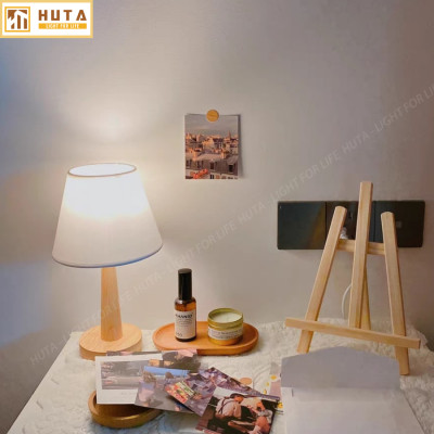 Đèn Ngủ Gỗ HUTA Light For Life G2 Chao Nón Vintage Dễ Thương, Decor Trang Trí Phòng Ngủ, Điều Chỉnh Độ Sáng, Bóng Led Sáng Vàng Tiết Kiệm Điện