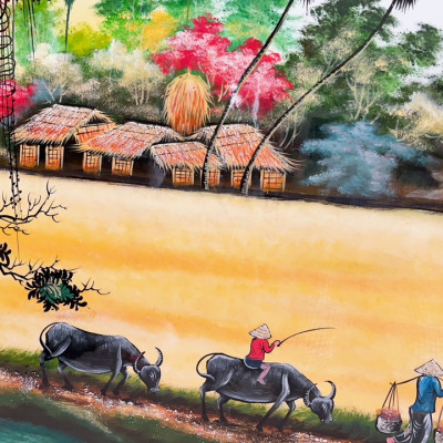 Tranh Sơn Mài - ĐỒNG QUÊ VIỆT NAM | Size 80x140 cm | Nét Đẹp Quê Hương – Nghệ Thuật Truyền Thống