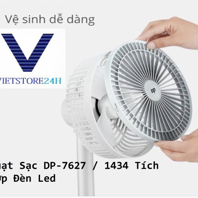 Quạt Sạc DP-7627 / 1434 Tích Hợp Đèn Led VT - Hàng chính hãng