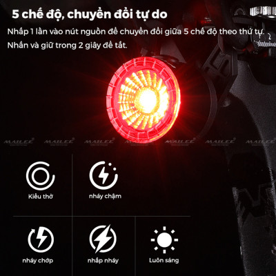 Đèn Đuôi Xe Đạp Thông Minh HJ-078 Chống Nước Cảm Biến Phanh Đi Đêm, sạc Type-C dung lượng 250mAh - Mai Lee