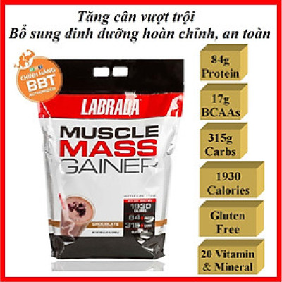 Labrada Muscle Mass Gainer 12Lbs 5,45kg - Sữa tăng cân cho người gầy hiệu quả, an toàn, bổ sung đầy đủ dinh dưỡng