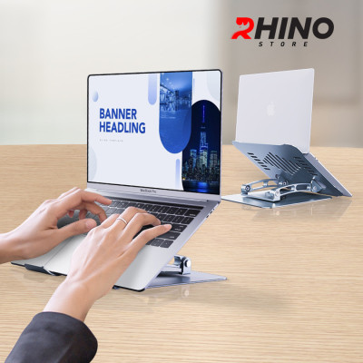 Kệ đỡ Laptop xoay 360° tản nhiệt Rhino KL301, giá đỡ máy tính nhôm cao cấp, gấp gọn - Hàng chính hãng