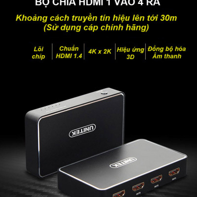 Unitek V109A - Bộ Chia HDMI 1 ra 4 Độ Phân Giải 4K HD Hỗ Trợ 3D Khoảng Cách Truyền Lên Tới 30m Kèm Nguồn AnZ - Hàng Chính Hãng