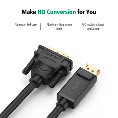Ugreen UG10243DP103TK 1.5M màu Đen Cáp chuyển đổi DP sang DVI 24 + 1 Hỗ trợ độ phân giải 1920x1200 - HÀNG CHÍNH HÃNG