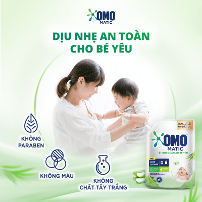 Túi Nước Giặt Omo Matic Cho Quần Áo Bé Yêu Chiết Xuất Tràm Trà Và Nha Đam Dịu Nhẹ, Sạch Khuẩn 3.6kg