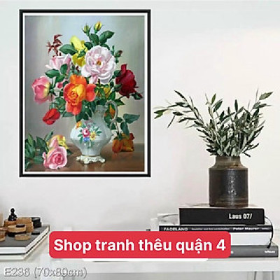 [Thêu kín] Tranh thêu chữ thập Bình hoa E236, kích thước 70 x 80 cm