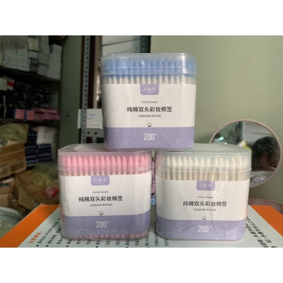 Dụng cụ trang điểm  làm đẹp  sức khỏe - Set hộp 200c tăm bông ráy tai lớn cao cấp với 2 đầu tăm thiết kế hình dáng khác nhau làm sạch sâu bên trong , phù hợp cho mọi người