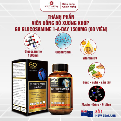 Bộ sản phẩm chăm sóc xương khớp: Viên xương khớp GO GLUCOSAMINE 1-A-DAY ; Canxi hữu cơ New Zealand Nutri Seaweed Calcium
