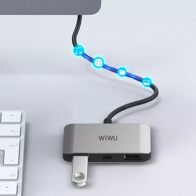 Hub chia cổng Type-C đa năng 3 in 1 hỗ trợ sạc nhanh 100W từ Type C  ra  1 cổng Type-C PD 3.0, 1 cổng USB 3.0,  HDMI chuẩn 4k  hiệu Wiwu Alpha C2H cho Macbook / iPad Pro 11 inch 12.9 inch / Laptop Type C thunderbolt 3 / điện thoại - hàng nhập khẩu