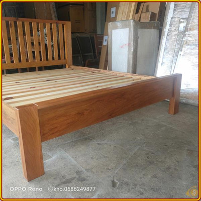 Giường ngủ gỗ sồi màu nâu óc chó Juno sofa nệm 1m2 x 2m 