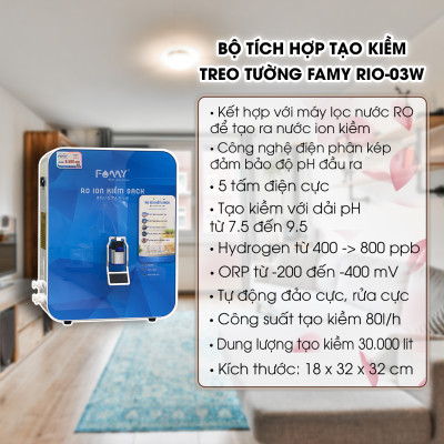 Bộ Tích Hợp Tạo Kiềm Famy RIO-03W - Lắp Đặt Được Cho Các Loại Máy Lọc Nước RO - Hàng Chính Hãng