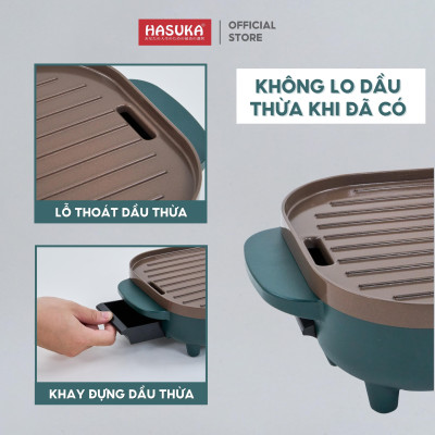 Bếp lẩu nướng đa năng HASUKA HSK-363LN công suất 1700W 2in1 nướng, lẩu đồng thời, lòng nồi chống dính Ceramic an toàn - HÀNG CHÍNH HÃNG