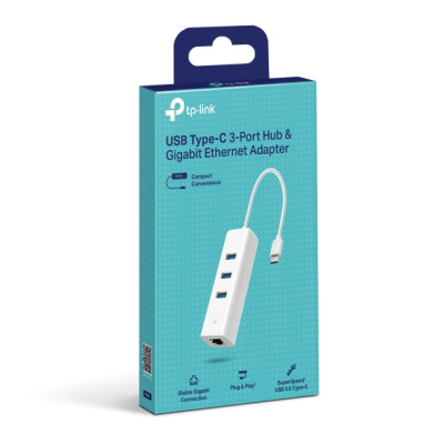 Bộ USB Ethernet TP-Link UE330C, HUB USB Type-C 3 Cổng USB-A 3.0 & Mạng Gigabit Ethernet - Hàng Chính hãng