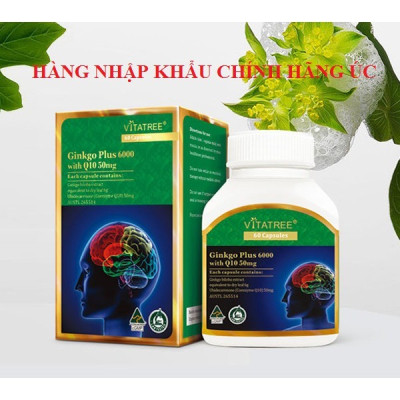 Viên uống Vitatree Ginkgo plus 6000 with Q10 50mg, hộp 60v, tăng cường tuần hoàn não
