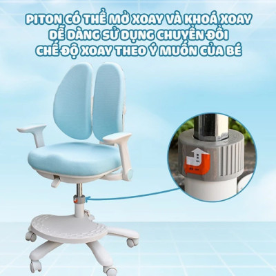 Ghế học sinh chống gù đa năng Tundo nâng hạ chiều cao tay gạt CT G104+ có khóa bánh trọng lực, xoay 360 độ