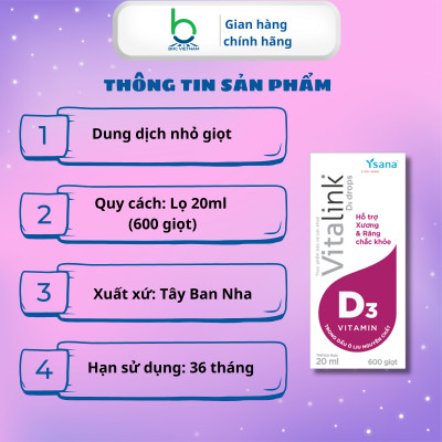 Dung Dịch Nhỏ Giọt Vitalink D3 Drop Bổ Sung Vitamin D3, Hỗ Trợ Xương Chắc Khỏe cho trẻ từ 1 tuổi