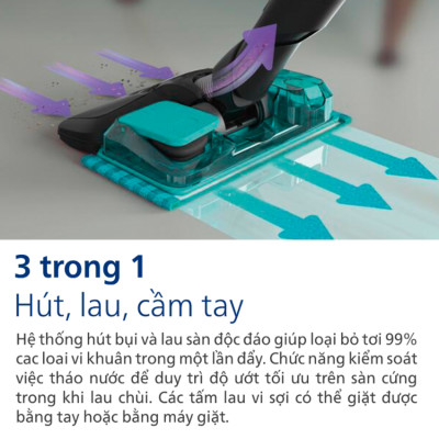 HÀNG CHÍNH HÃNG - Máy hút bụi cầm tay không dây dạng cán 3 trong 1 SpeedPro Aqua. Thương hiệu Hà Lan cao cấp Philips