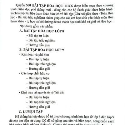 Sách - 500 Bài Tập Hóa Học Trung Học Cơ Sở (Dùng Cho Các Bộ SGK Hiện Hành)