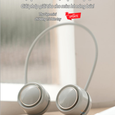 Quạt đeo cổ gấp gọn DQ-210 mini bỏ túi, không dây cầm tay di động,thiết kế không vướng tóc, 3 cấp độ gió không cánh, hàng chính hãng